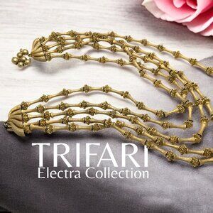 Vintage TRIFARI Electra Collection 5 Strand Metal Bead Necklace Gorgeous Gold Tn
